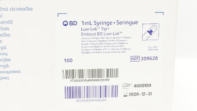 BD 309628 1ml Luer Lok Tip Syringe - Box of 100